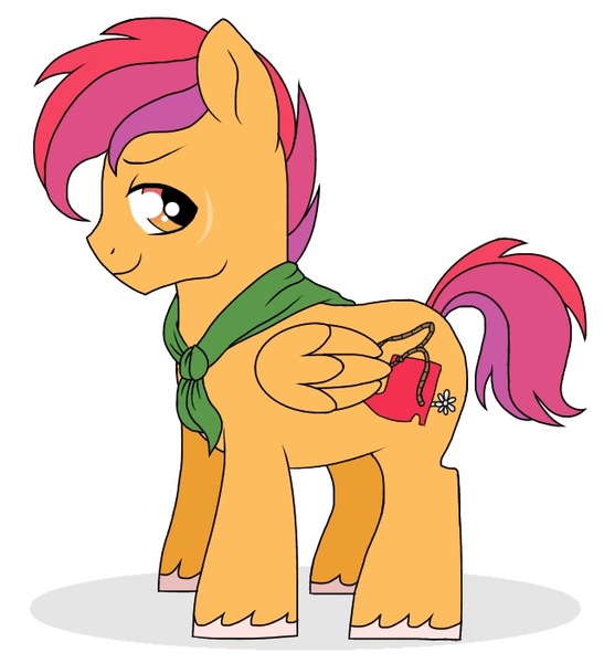 Size: 640x702 | Tagged: artist:unoriginai, colt, cute, derpibooru import, magical lesbian spawn, male, neckerchief, oc, oc:dusty trails, offspring, parent:apple bloom, parent:scootaloo, parents:scootabloom, safe, simple background, unofficial characters only, unshorn fetlocks, white background