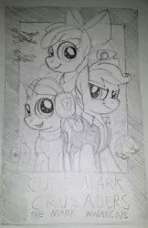 Size: 878x1358 | Tagged: apple bloom, artist:drawponies, cutie mark crusaders, derpibooru import, han solo, leia skywalker, luke skywalker, millenium falcon, monochrome, safe, scootaloo, sketch, star wars, star wars: the force awakens, sweetie belle, tie fighter, x-wing