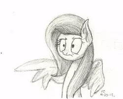 Size: 642x515 | Tagged: artist:trace-101, derpibooru import, fluttershy, incredulous, monochrome, pencil drawing, safe, solo, spread wings, traditional art