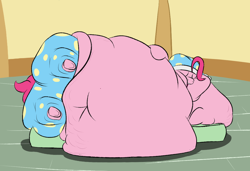 Size: 1240x850 | Tagged: artist:astr0zone, bed, bingo wings, blob, cellulite, chubby cheeks, clothes, derpibooru import, fat, immobile, impossibly large belly, morbidly obese, obese, pajamas, piggy pie, pinkie pie, pudgy pie, questionable, sleeping, solo