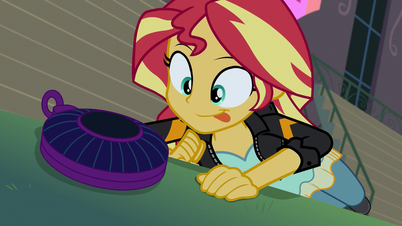 Size: 1280x720 | Tagged: safe, derpibooru import, edit, screencap, sunset shimmer, equestria girls, friendship games, :p, cheeky, cute, magic capture device, playful, shimmerbetes, smiling, sunset shimmer reaching for things, tongue out