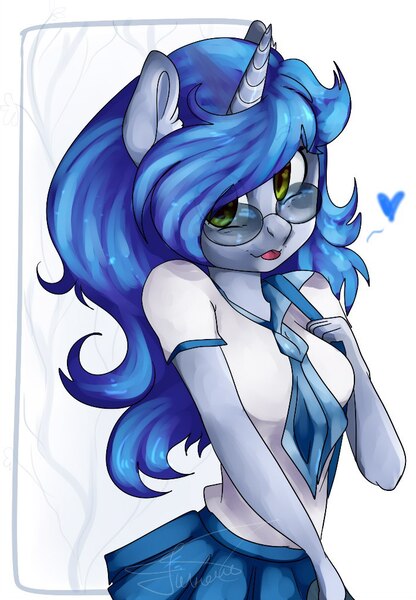 Size: 709x1023 | Tagged: safe, artist:yukomaussi, derpibooru import, oc, unofficial characters only, anthro, unicorn, glasses, sailor uniform, solo