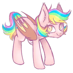 Size: 1400x1400 | Tagged: safe, artist:hawthornss, derpibooru import, oc, oc:paper stars, unofficial characters only, bat pony, pony, amputee, bandage, cute, fangs, glitter, looking at you, rainbow hair, solo