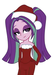 Size: 3200x4500 | Tagged: safe, artist:backgrounduser, derpibooru import, aria blaze, equestria girls, bare shoulders, bedroom eyes, clothes, hat, santa costume, santa hat, simple background, sleeveless, solo, strapless, transparent background, vector