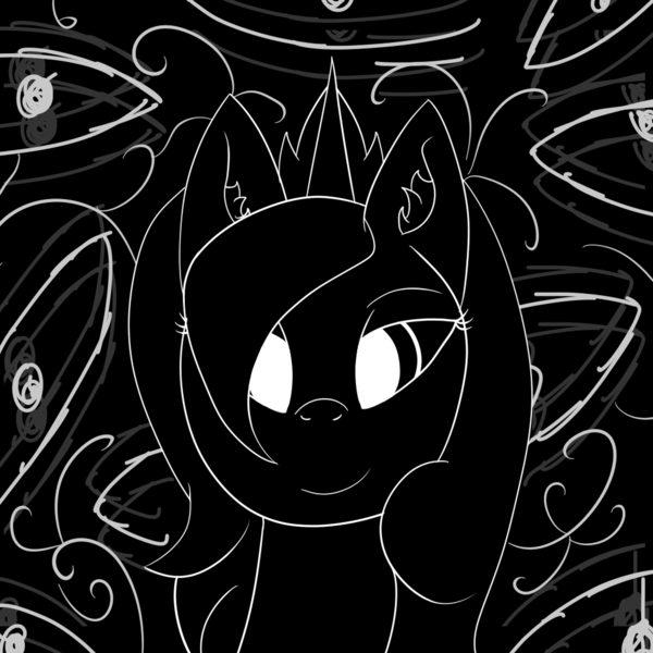 Size: 1000x1000 | Tagged: artist:lazerblues, derpibooru import, loony luna, monochrome, princess luna, s1 luna, safe, solo