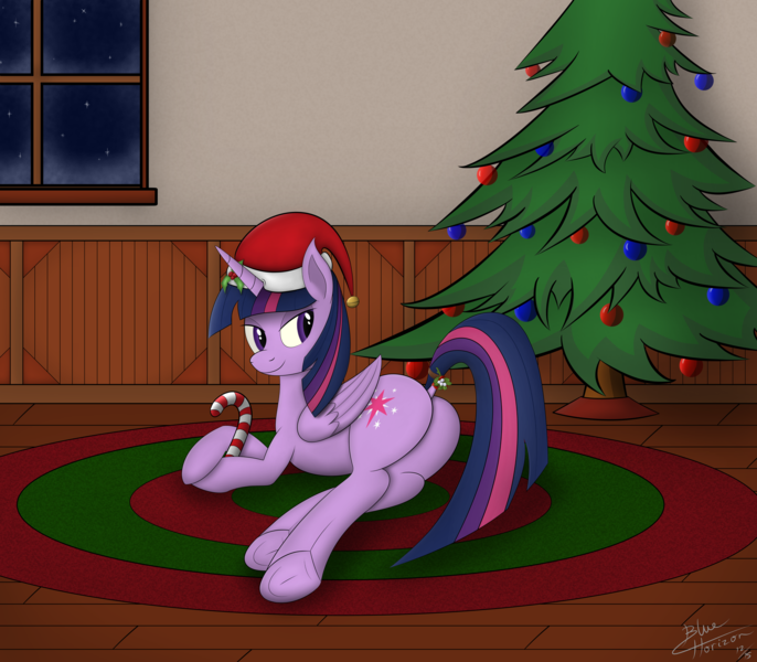 Size: 4800x4200 | Tagged: suggestive, artist:ask-bluehorizon, derpibooru import, twilight sparkle, twilight sparkle (alicorn), alicorn, pony, absurd resolution, candy, candy cane, christmas, christmas tree, dock, female, food, hat, holly, kiss my ass, looking back, lying down, mare, mistletoe, mistletoe abuse, plot, santa hat, solo, solo female, tree, twibutt, underhoof