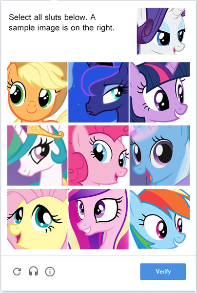 Size: 406x603 | Tagged: safe, derpibooru import, applejack, fluttershy, pinkie pie, princess cadance, princess celestia, princess luna, rainbow dash, rarity, trixie, twilight sparkle, pony, unicorn, background pony strikes again, captcha, downvote bait, female, magic, mane six, mare, op is fluttershy, rarislut, screenshots, shaming, slut, text, vulgar