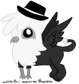 Size: 275x290 | Tagged: safe, artist:wrath-marionphauna, derpibooru import, oc, oc:jackleapp, unofficial characters only, gryphon, chibi, cute, fedora, griffonsona, hat, musician, smiling, solo