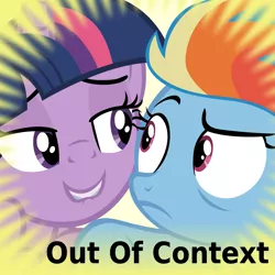 Size: 1024x1024 | Tagged: safe, artist:dtkraus, derpibooru import, edit, edited screencap, screencap, rainbow dash, twilight sparkle, twilight sparkle (alicorn), alicorn, pony, derpibooru, the cutie re-mark, bedroom eyes, caption, eye contact, female, i am an adult, i need an adult, lesbian, lip bite, mare, meta, official spoiler image, out of context, shipping, smiling, spoilered image joke, twidash, twilest dashle, twilight is a foal fiddler