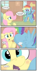 Size: 1106x2130 | Tagged: dead source, suggestive, artist:jittery-the-dragon, derpibooru import, fluttershy, rainbow dash, pegasus, pony, bait and switch, blushing, butt shake, chest fluff, comic, courtship, dialogue, face down ass up, female, females only, flutterdash, lesbian, mare, plot, rainbutt dash, sexy, shipping, speech bubble, stupid sexy rainbow dash, subtle as a train wreck, teasing