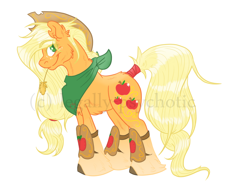 Size: 2500x2000 | Tagged: applejack, artist:legally-psychotic, bandana, derpibooru import, fluffy, safe, smiling, solo, straw, tail wrap, unshorn fetlocks, watermark