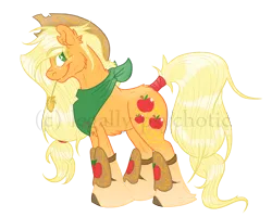 Size: 2500x2000 | Tagged: applejack, artist:legally-psychotic, bandana, derpibooru import, fluffy, safe, smiling, solo, straw, tail wrap, unshorn fetlocks, watermark