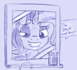 Size: 793x724 | Tagged: safe, artist:post-it, derpibooru import, trixie, pony, unicorn, colored sketch, dialogue, female, mare, mirror, monochrome, smug, solo, toothbrush