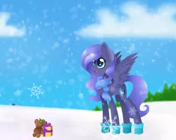 Size: 2500x2000 | Tagged: safe, artist:luna756, derpibooru import, oc, unofficial characters only, pegasus, pony, present, snow, snowfall, solo