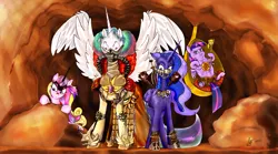 Size: 3600x2000 | Tagged: safe, artist:xsizorback, derpibooru import, princess cadance, princess celestia, princess luna, twilight sparkle, twilight sparkle (alicorn), ponified, alicorn, deer, pony, alicorn amulet, alicorn tetrarchy, corpus colossus, crossover, elements of harmony, female, immortan joe, mad max, mad max fury road, mare, metal as fuck, prime imperator, rictus erectus, twilight scepter