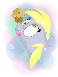 Size: 768x1024 | Tagged: safe, artist:andypriceart, artist:krazykari, derpibooru import, derpy hooves, pegasus, pony, balancing, female, food, mare, muffin, ponies balancing stuff on their nose, solo