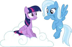 Size: 1515x986 | Tagged: safe, artist:punzil504, derpibooru import, trixie, twilight sparkle, pegasus, pony, alternate universe, cloud, cute, cutie mark, diatrixes, female, flying, hooves, mare, on a cloud, pegasus trixie, pegasus twilight sparkle, race swap, simple background, sitting on cloud, spread wings, transparent background, vector, wings