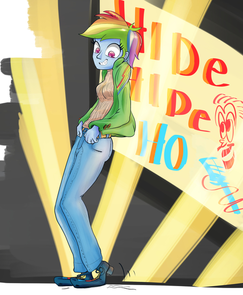 Size: 2048x2483 | Tagged: safe, artist:chrischin, derpibooru import, rainbow dash, equestria girls, clothes, jeans, pants, solo