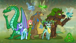 Size: 1920x1080 | Tagged: safe, artist:alevgor, derpibooru import, fluttershy, ponified, bear, breezie, deer, dragon, pony, timber wolf, equestria girls, equestria girls ponified, heroes of might and magic, sylvan, video game
