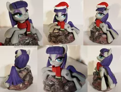 Size: 3857x2924 | Tagged: artist:aplexpony, clothes, craft, derpibooru import, figurine, hat, irl, maud pie, photo, safe, santa hat, scarf, sculpture, solo, wrong cutie mark