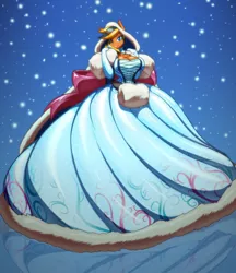 Size: 2850x3300 | Tagged: anthro, anthro oc, artist:toughset, big breasts, breasts, cleavage, clothes, corset, derpibooru import, dress, female, gown, hood, oc, oc:help desk, poofy shoulders, snow, snowfall, solo, solo female, suggestive, unofficial characters only, winter