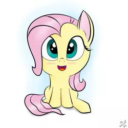 Size: 1024x1024 | Tagged: artist:mremerald34, blushing, chibi, derpibooru import, fluttershy, safe, sitting, smiling, solo