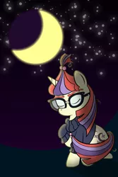 Size: 2000x3000 | Tagged: safe, artist:akakun, derpibooru import, moondancer, pony, unicorn, moon, night, sad, solo