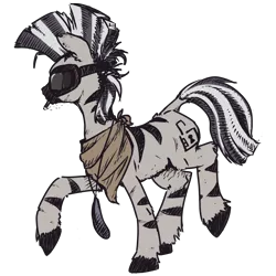 Size: 2983x2984 | Tagged: artist:inlucidreverie, bandana, cigarette, derpibooru import, fallout equestria, feather, goggles, oc, oc:ahrim, safe, smoking, solo, stripes, unofficial characters only, zebra