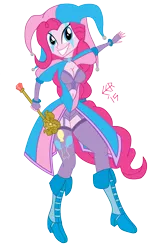 Size: 1829x2980 | Tagged: safe, artist:e-e-r, derpibooru import, pinkie pie, equestria girls, belly button, cane, cleavage, female, jester, jester pie, midriff, simple background, solo, transparent background, vector