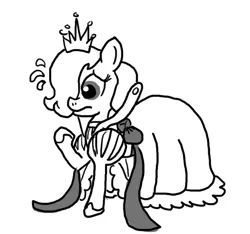 Size: 640x600 | Tagged: safe, artist:ficficponyfic, derpibooru import, oc, oc:emerald jewel, unofficial characters only, colt quest, clothes, colt, crossdressing, cyoa, dress, explicit source, femboy, foal, frown, male, monochrome, story included, tiara, trap