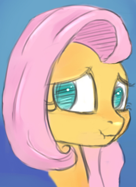 Size: 530x730 | Tagged: artist:post-it, colored sketch, derpibooru import, fluttershy, safe, scrunchy face, sketch, solo