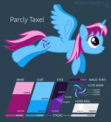 Size: 5800x6400 | Tagged: safe, artist:parclytaxel, derpibooru import, oc, oc:parcly taxel, unofficial characters only, alicorn, pony, .svg available, absurd resolution, alicorn oc, flying, reference sheet, solo, typography, vector