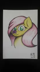 Size: 720x1280 | Tagged: artist:cutiepoppony, butterfly, derpibooru import, eye, eyes, fluttershy, hair, paper, safe, smiling, solo