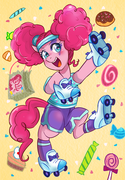 Size: 1053x1521 | Tagged: safe, artist:tzc, derpibooru import, pinkie pie, earth pony, pony, scare master, clothes, costume, female, nightmare night, nightmare night costume, pinkie puffs, pixiv, roller skates, solo