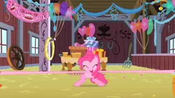 Size: 852x480 | Tagged: derpibooru import, elastic, party of one, pinkie pie, safe, screencap, solo