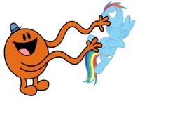 Size: 800x600 | Tagged: crossover, cute, derpibooru import, laughing, mr. men, mr. tickle, rainbow dash, safe, the mr. men show, tickling