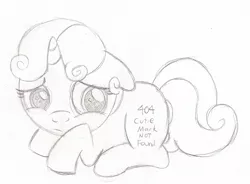 Size: 1220x900 | Tagged: safe, artist:drawponies, derpibooru import, sweetie belle, pony, robot, robot pony, unicorn, 404, black and white, cutie mark, error, female, filly, floppy ears, foal, grayscale, hooves, horn, lying down, monochrome, prone, sad, solo, sweetie bot, text, traditional art