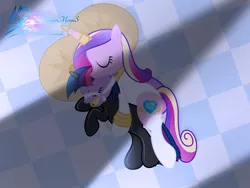 Size: 6000x4500 | Tagged: suggestive, artist:nightmaremoons, derpibooru import, princess cadance, twilight sparkle, twilight sparkle (alicorn), alicorn, pony, absurd resolution, alternate hairstyle, bit gag, bondage, bridle, chains, clothes, cuddling, cuffs, cushion, female, females only, femsub, gag, harness, horn cap, horn ring, latex, latex suit, leotard, lesbian, magic suppression, mare, shipping, sleeping, spooning, stockings, subdance, submissive, tack, twidance, twisub
