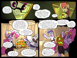 Size: 1024x768 | Tagged: artist:metal-kitty, clothes, comic, costume, crossover, derpibooru import, engie pie, fake beard, food, halloween, jack-o-lantern, juice, juice box, nightmare night, pinkie pie, semi-grimdark, speech bubble, team fortress 2, twilight sparkle, twi medic