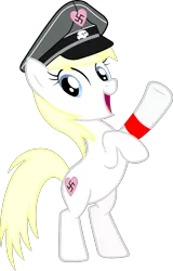 Size: 2000x3117 | Tagged: safe, alternate version, artist:accu, artist:anonymous, derpibooru import, edit, oc, oc:aryanne, unofficial characters only, earth pony, pony, armband, blonde, cute, female, germany, happy, hat, heart, heil, hoofbump, looking at you, nazi, open mouth, rearing, schutzstaffel, show accurate, simple background, smiling, solo, swastika, totenkopf, transparent background, vector, we are going to heil