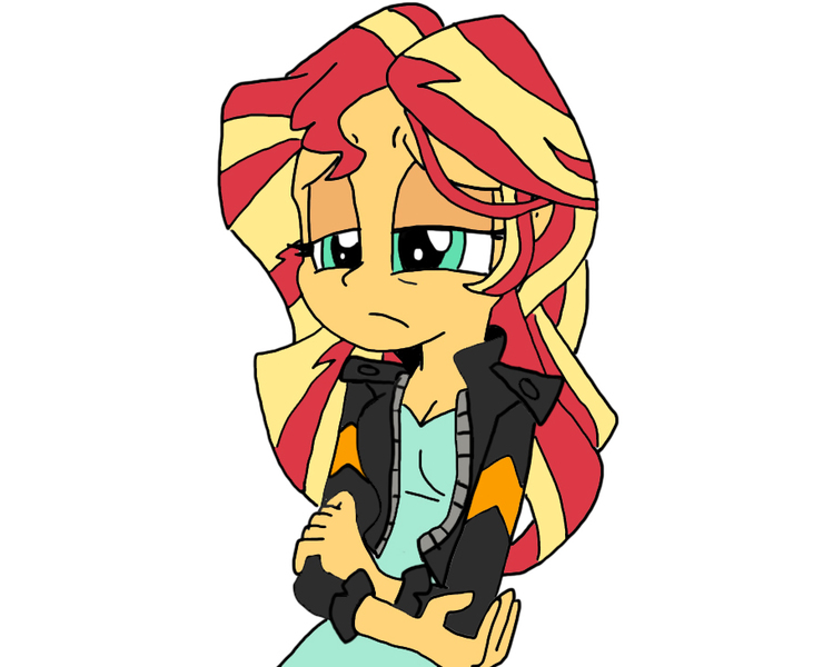 Size: 900x730 | Tagged: safe, artist:shonatabeata, derpibooru import, sunset shimmer, equestria girls, sad, solo