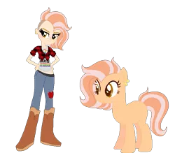 Size: 719x630 | Tagged: safe, artist:iesbeans, derpibooru import, oc, oc:sunrise spark, unofficial characters only, equestria girls, equestria girls-ified, human ponidox, humanized, magical lesbian spawn, offspring, parent:applejack, parent:sunset shimmer, parents:appleshimmer, piercing, simple background, white background