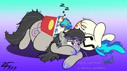 Size: 4000x2240 | Tagged: artist:zeldafan777, belly, bloated, derpibooru import, fat, fatavia, messy eating, octavia melody, safe, stomach noise, stuffed, vinyl fat, vinyl scratch, weight gain, zzz