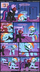 Size: 1600x2900 | Tagged: suggestive, artist:nightmaremoons, derpibooru import, rainbow dash, twilight sparkle, twilight sparkle (alicorn), alicorn, pegasus, pony, comic:pet games, ballgag, bdsm, bondage, comic, dashsub, dialogue, female, femsub, gag, leash, lesbian, mare, rainbond dash, riding crop, rope, shipping, submissive, twidash, twidom