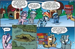 Size: 1217x797 | Tagged: deer, derpibooru import, diamond tiara, gelding grotto, idw, rainbow dash, reindeer, reindeerified, safe, silver spoon, snow, spoiler:comic, spoiler:comicholiday2015, winter