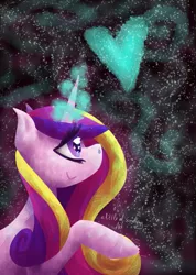 Size: 569x800 | Tagged: artist:alittleofsomething, derpibooru import, heart, magic, princess cadance, safe, solo