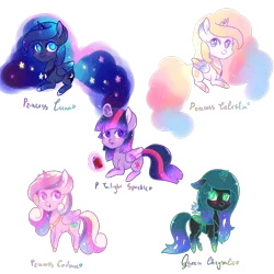 Size: 5000x5000 | Tagged: safe, artist:mlpfimcp, derpibooru import, princess cadance, princess celestia, princess luna, queen chrysalis, twilight sparkle, twilight sparkle (alicorn), alicorn, pony, absurd resolution, alicorn tetrarchy, female, mare, pointy ponies