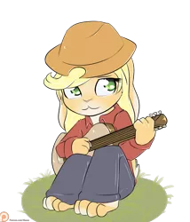 Size: 1050x1225 | Tagged: anthro, applejack, artist:alasou, bunnified, bunnyjack, cute, derpibooru import, guitar, jackabetes, part of a set, patreon, patreon logo, rabbit, safe, simple background, solo, species swap, transparent background