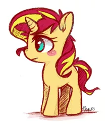 Size: 336x400 | Tagged: safe, artist:phyllismi, derpibooru import, sunset shimmer, pony, blank flank, chibi, filly, filly sunset shimmer, solo, younger