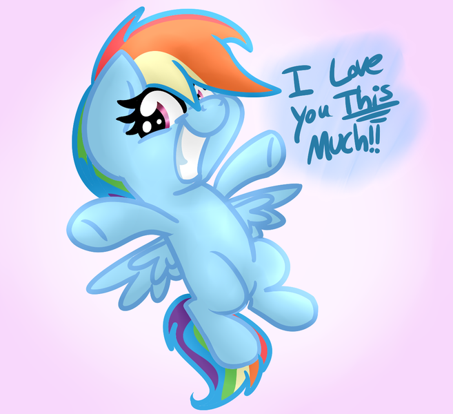Size: 1024x935 | Tagged: safe, artist:littleblackraencloud, derpibooru import, rainbow dash, pony, chibi, cute, dialogue, flying, grin, looking at you, open arms, smiling, solo